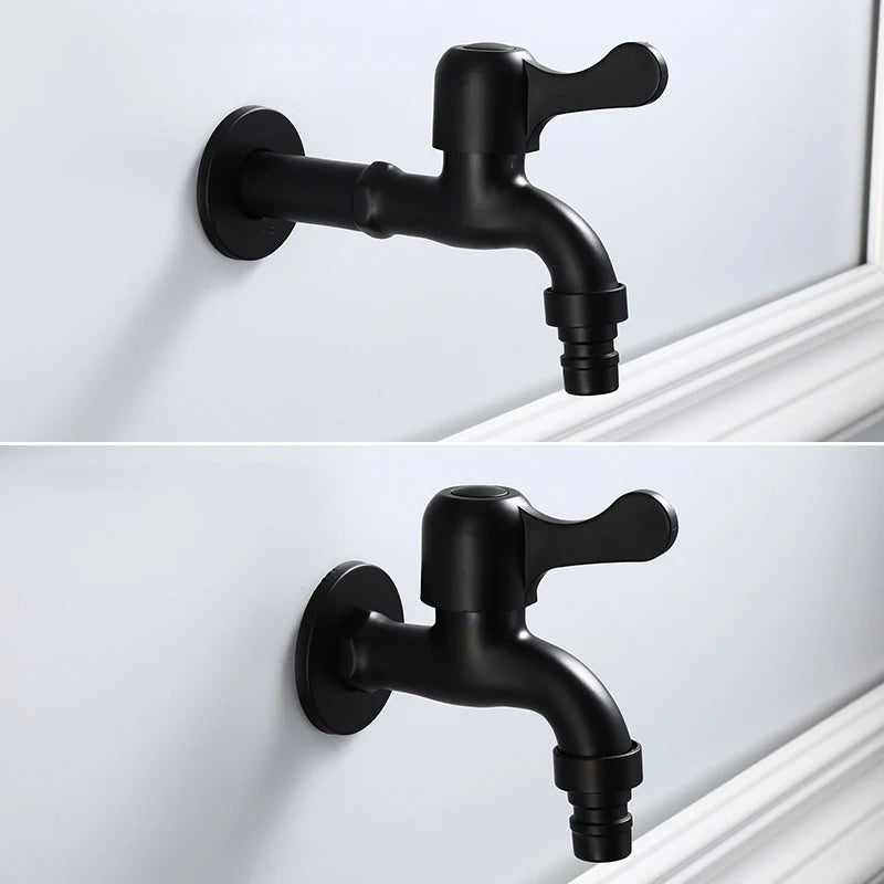 Faucets Black Brass Wall Mounted Bathroom Corner Washing Machine Cold Water Faucet Outdoor Garden Bibcock Toilet Mop Pool Taps