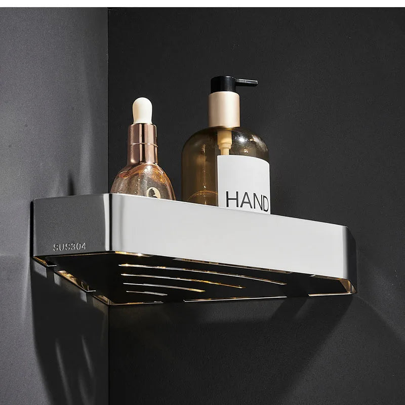 Bathroom Shelves Hardware Rack Kitchen Storage Rack 304 Stainless Steel Wall Mounted Corner Triangle Shower Holder Accessories