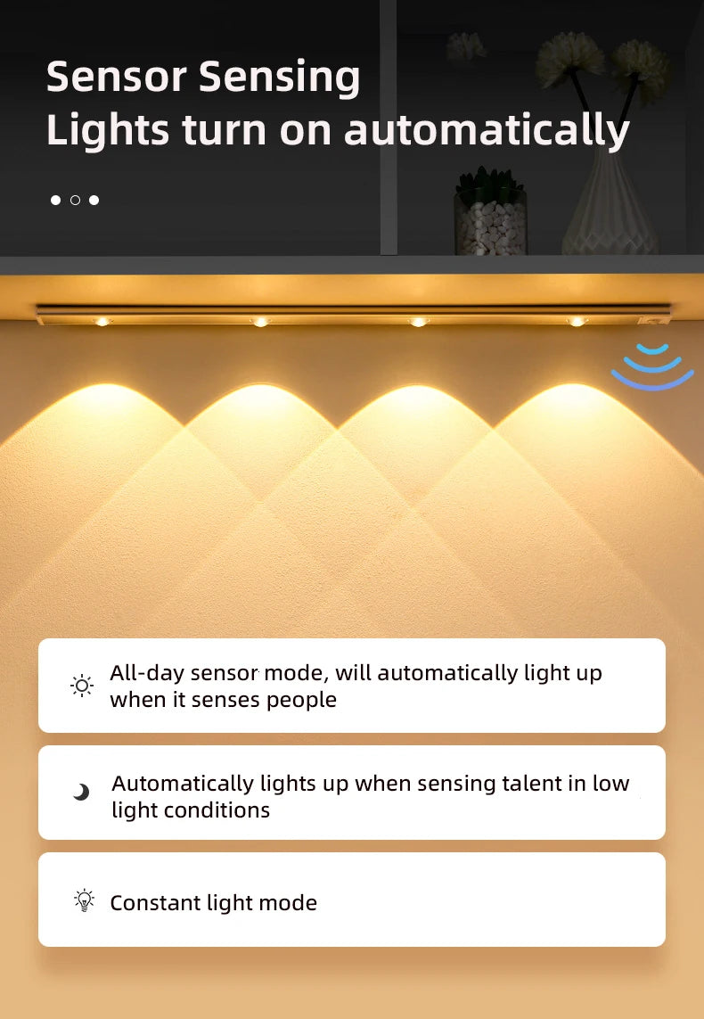 White/Black LED Cabinet Light USB Rechargeable Motion Sensor LED Light for Kitchen Wardrobe Cabinet Lighting 20CM/30CM/40CM/50CM