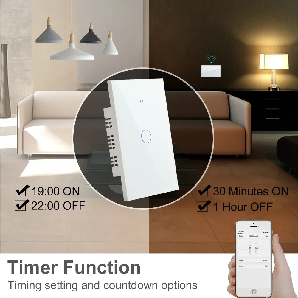 2 Way Smart RF433 Remote Control Wall Light Touch Switch Light Glass WiFi Tuya Smart Life US USA White Black Gold Alexa ON OFF