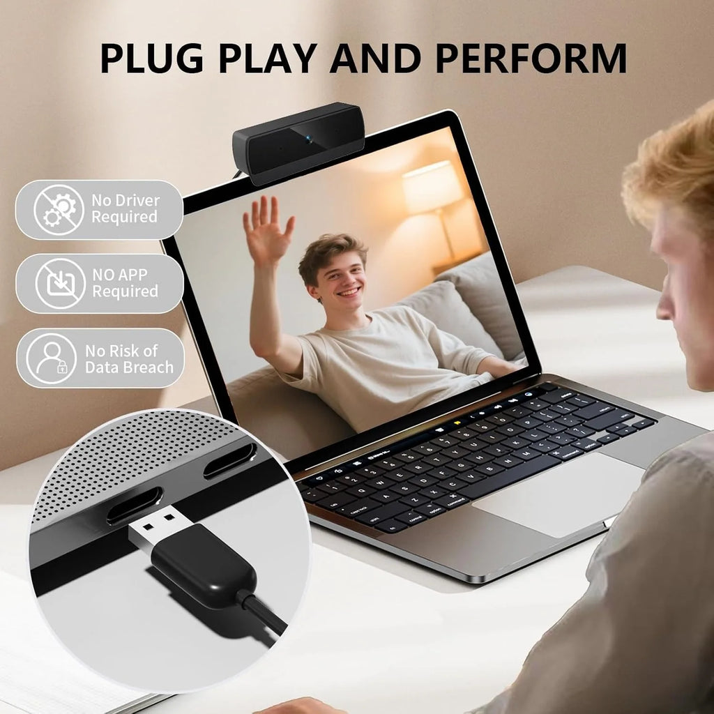 Full HD Webcam with Built-in Microphone and Rotatable Tripod, 1080P Video and Wide Angle Camera, Privacy Cover, for Desktop PC