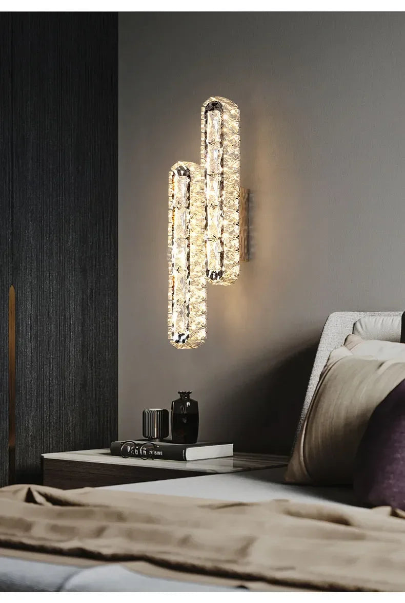Luxury Modern LED Crystal Remote Control Wall Lamps for Living Room Bedroom Decoration Indoor Lights Fixtures Home Wall Decor