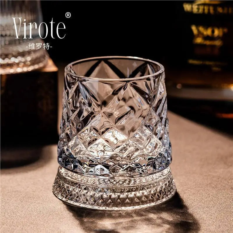 2026 New Whiskey Glasses Rotating Whisky Glass With Glass Base 360 Rotate Degrees Crystal Rum Glass For Cocktail Party Drinking