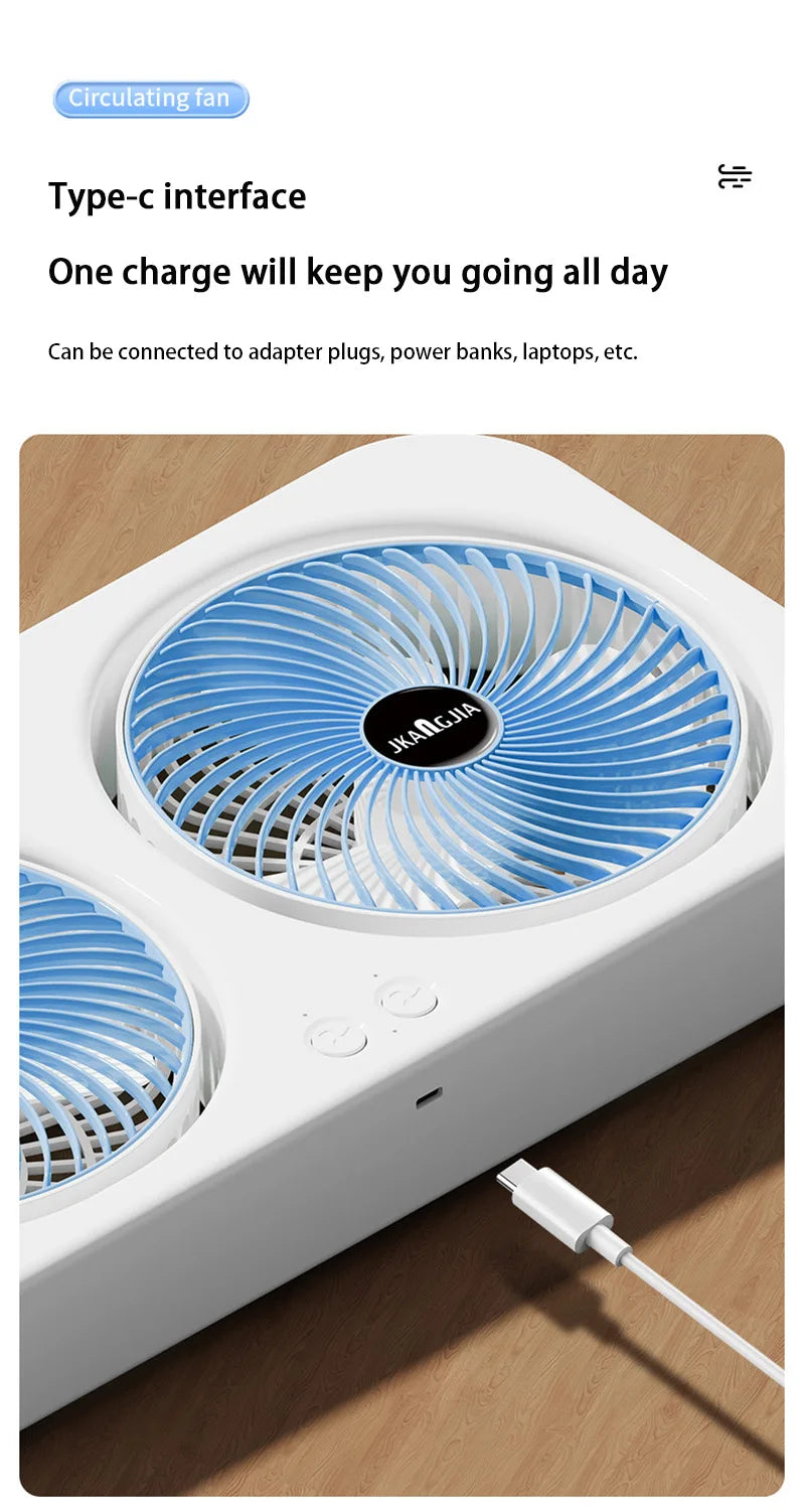 Double Head Fan Air Circulation Fan Dormitory Home Silent Charging Desktop Wall Mounted Super Strong Small Electric Fan