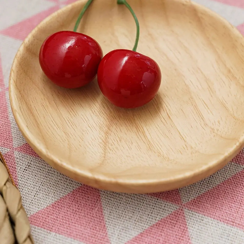 Rubber Wood Eco-Friendly Hand-made Round Kitchen Supplies Unbreakable Snack Plate Wood Plate Tea Tray Dessert Plate