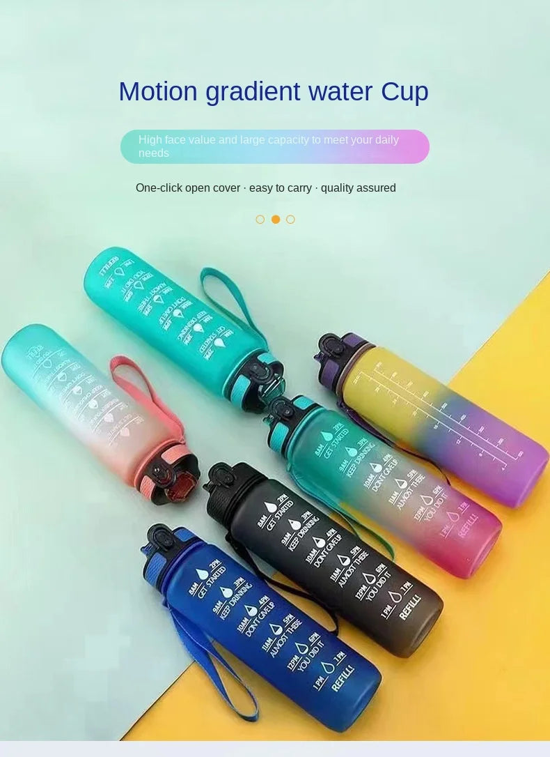 1pc 1000ml Large Capacity Gradient Water Bottle,Water Bottle with Straw 1 Litre Leakproof with Time Marker,for Sports Fitness