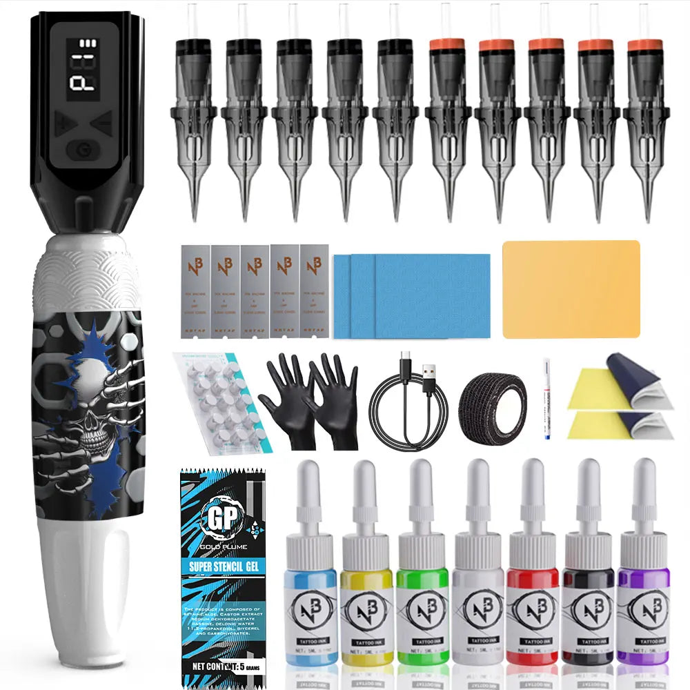 Goldplume Brand New Tattoo Gun Set, Rotary Tattoo Kit, Includes Power Supply, Cartridge Tattoo Needles, Suitable for Beginners and Professional Tattoo Artists