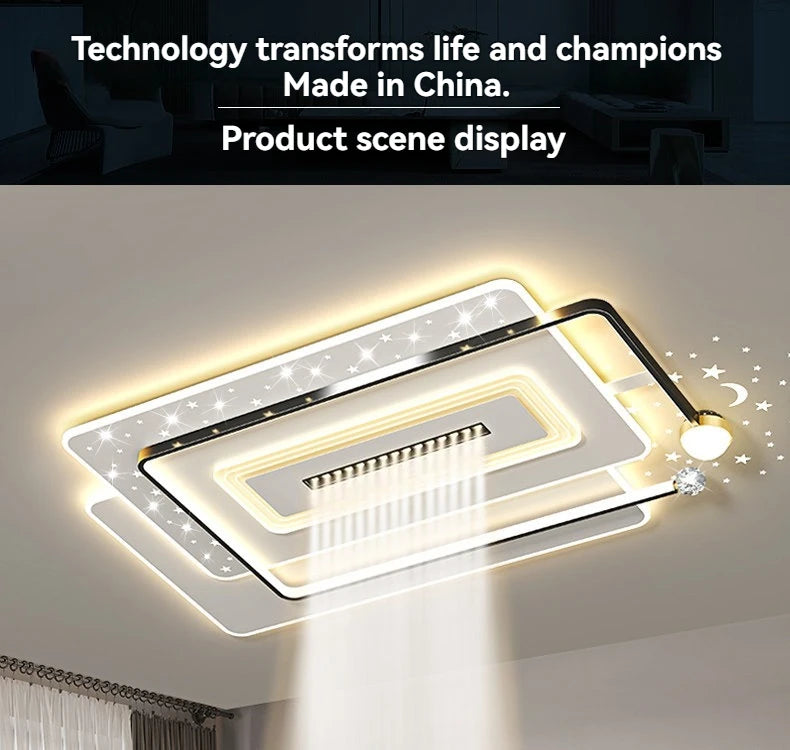 Modern Minimalist LED Ceiling Light for Living Room, 2026 New Model with Starry Sky Projection Effect and Integrated Spotlights