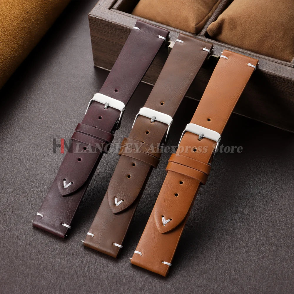 18mm 20mm 22mm Vintage Oil Wax Leather Watch Band Brown Black Cowhide Straps Quick Release Universal Bracelet for Men Wristbands