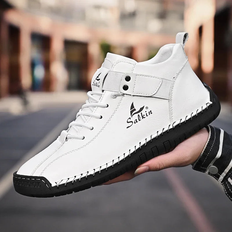 New Leather Casual Men Shoes Design Sneakers Man Breathable Leather Shoes Outdoor Men Ankle Boots