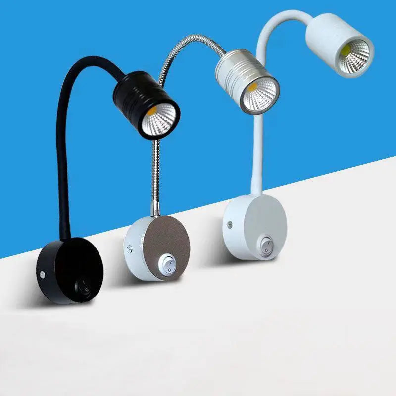 cabinet Lights Black, Flexible Gooseneck Lamp LED 3W 3000K Wall Mounted 220V with Switch for Bedrooms Living Room Indoor Lo