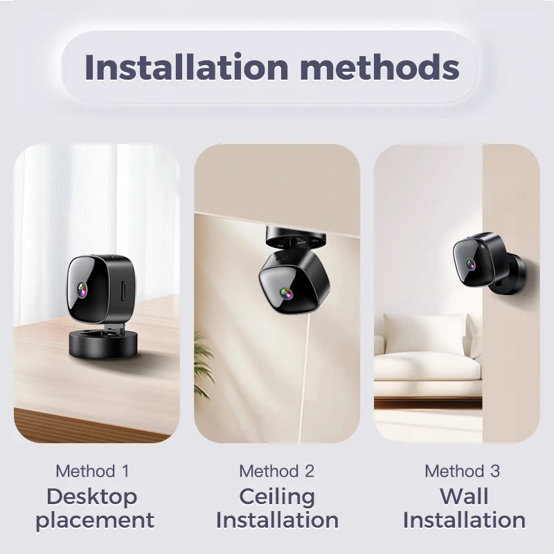 New Security Monitoring High Definition 4K 360 ° Rotating WiFi Mini Camera No Need for Plug in Night Vision Smart Home
