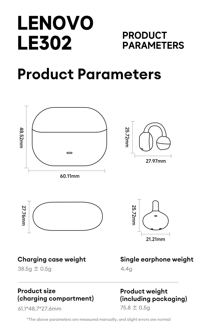 Choice Lenovo LE302 OWS Ear clip Wireless Earphones Low Latency HD Call Bluetooth Headphones HiFi Music Sport Fashion Earbuds