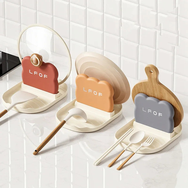 Kitchen Bear Pot Lid Rack, Countertop Style Spoon And Fork Storage Rack, Household Spatula Storage Rack, Can Drain Water