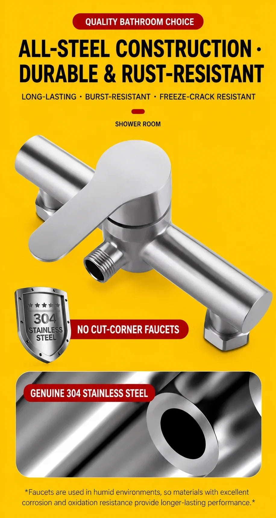Stainless Steel Concealed Shower Mixer Valve Wall Mount Hot Cold Water Mixing Tap for Bathroom
