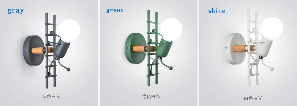 Modern LED  Wall Lamp Nordic Cartoon Doll Wall Lights  American Creative Metal Robot Sconce for Kids Baby Room Living Bedroom