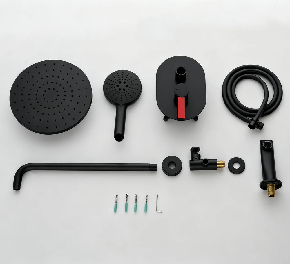 High End Matte Black Concealed Rain Shower System Modern Bathtub Thermostatic Shower Set 3 Modes Rainfall Bathroom Shower Faucet