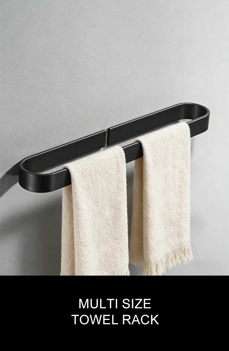 Self-adhesive Black Bath Towel Holder Bathroom Towel Rack No Punch Towel Rail Rack Towel Holder Bath Storage Shelf ML65B