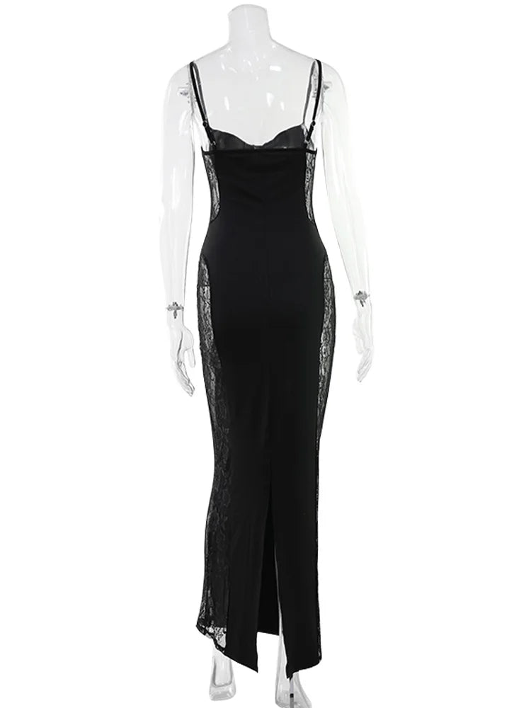 CNYISHE Lace Patchwork Camisoles Solid Split Women Dresses Hip Wrap Sheath Fashion Chic Party Outfits Sexy Club Trendy Female