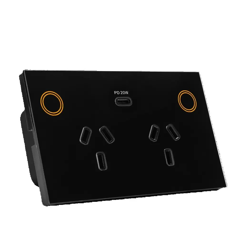 Customize Standard Wifi 2.4G 2400W Tempered Glass Panel Tuya App Smart Dual Power Point GPO Wall Socket