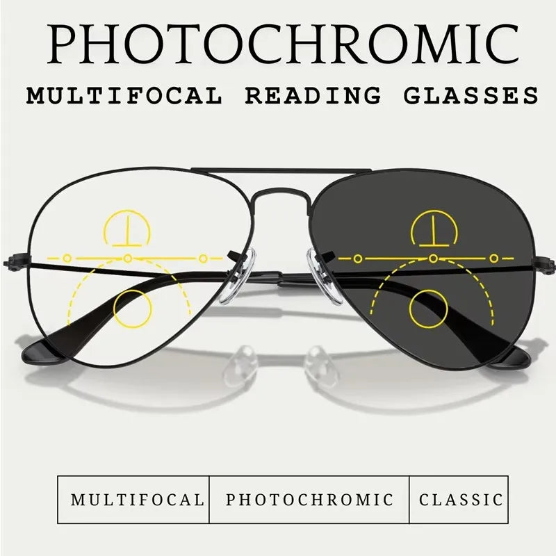 Sports Intelligent Photochromic Progressive Multifocal Reading Glasses Men Luxury Finished Near Far Sight Sunglasses 1.0-4.0