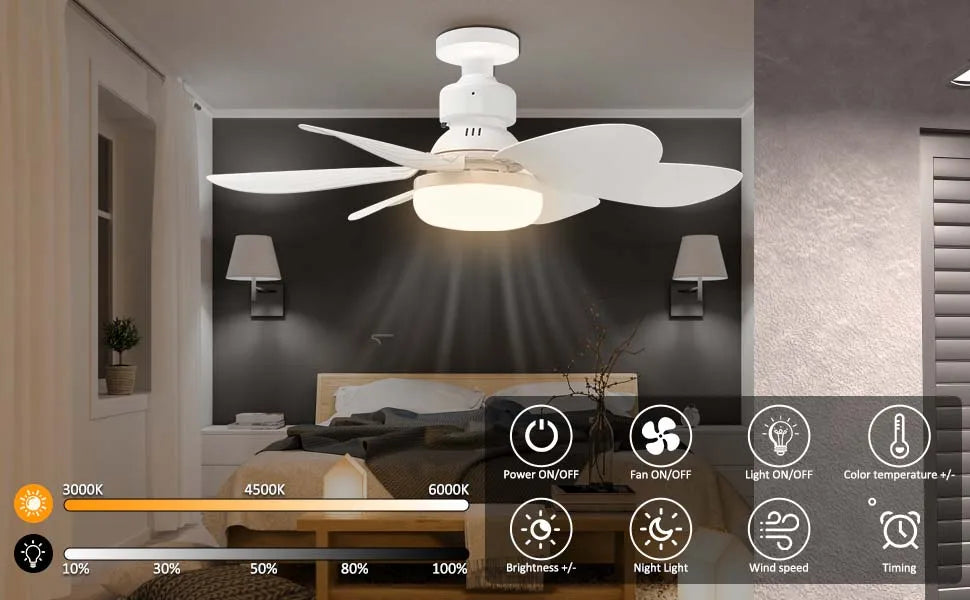 E27 LED Ceiling Fan Light with Remote 3 Color Dimmable Fan Lamp Rotatable Converter Base for Bedroom Living Room Kitchen