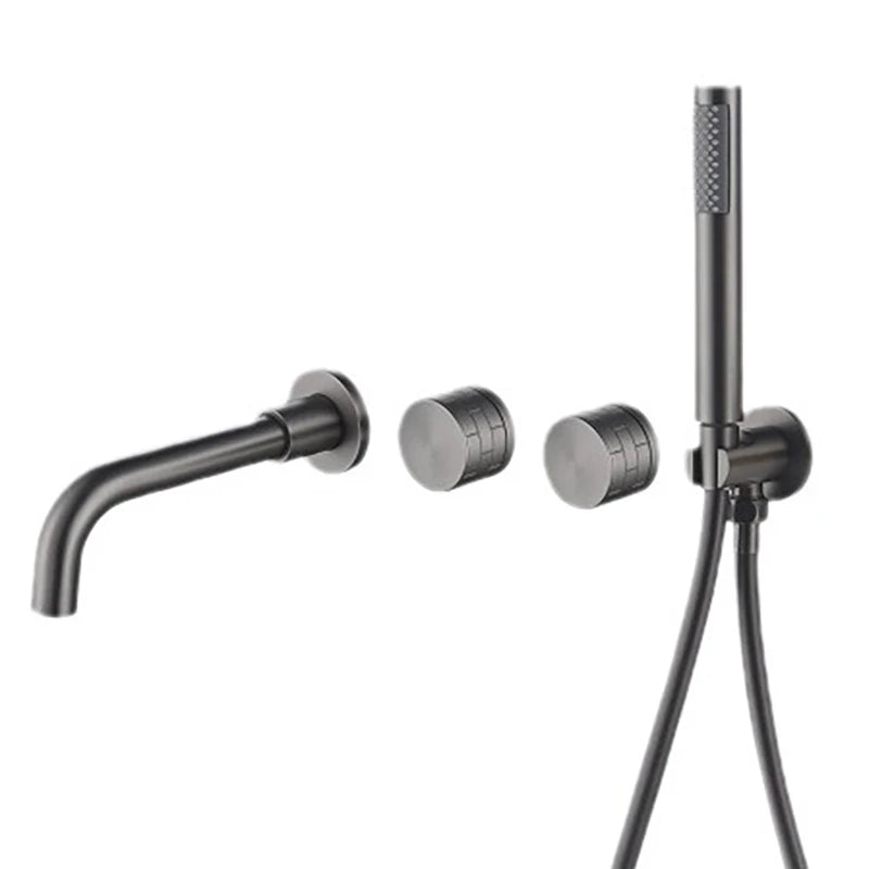 Brushed Gold Bathroom Faucet Wall-Mounted Bathtub Outlet Brass Hand-Held Shower Head Hot and Cold  Bathroom Mixer Tap