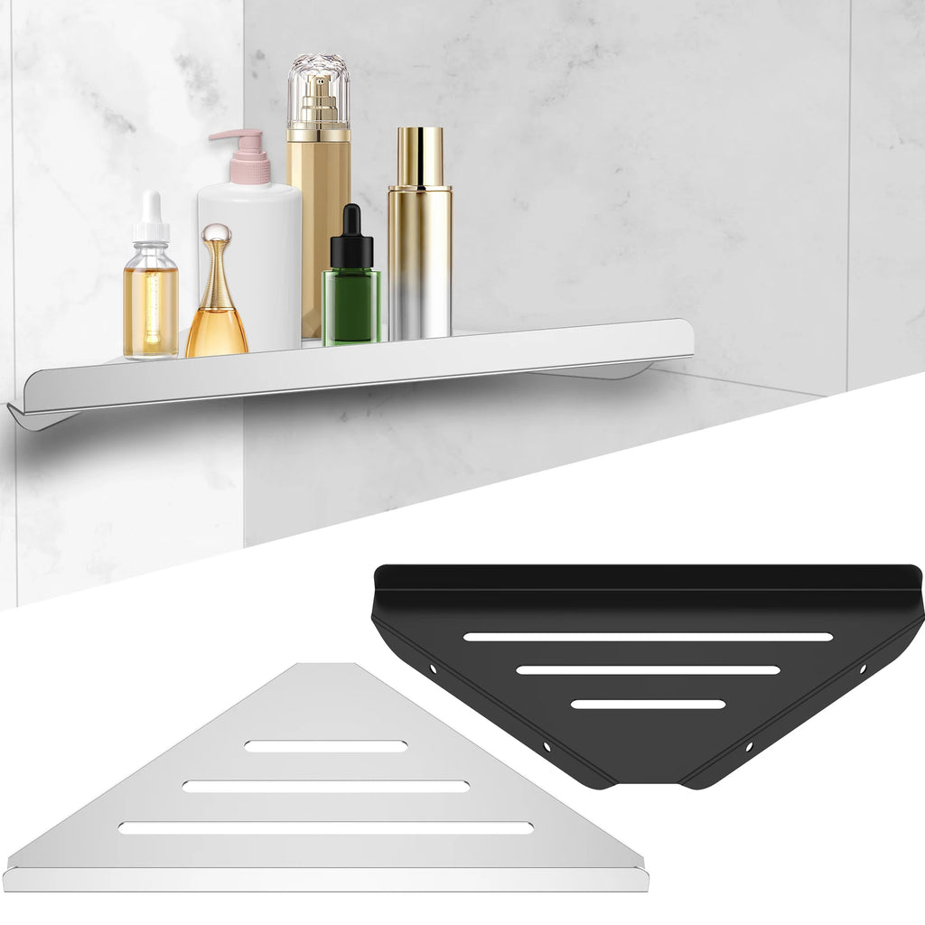 Wall Mount Shower Corner Shelf No-drill 304 Stainless Steel Corner Shampoo Body Wash Storage Organizer for Bathroom Glass Shelf