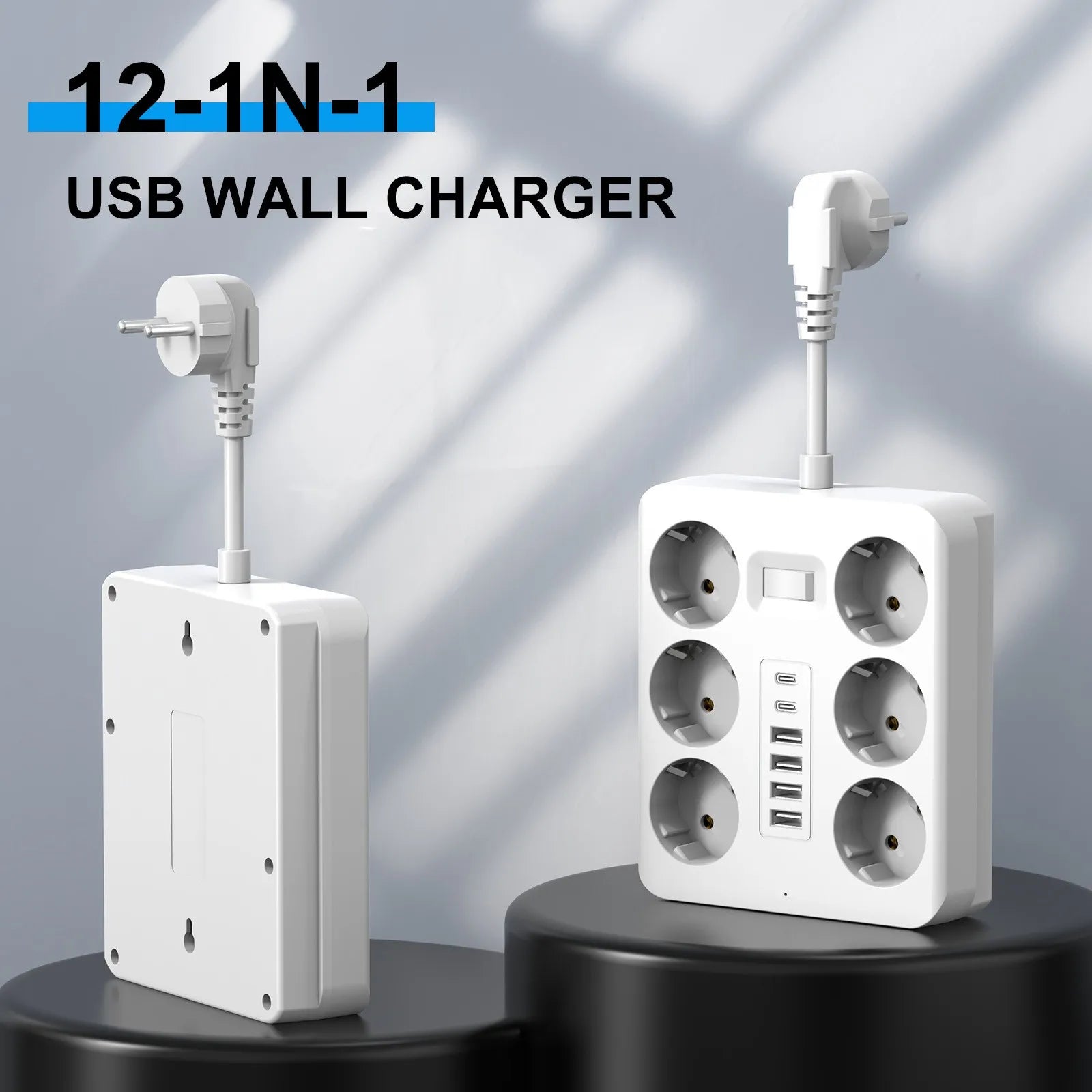 Wall Socket Extender with 6 AC Outlets 4 USB Ports 2 Type-C EU Plug Charger Electrical Switch For Home Power Strip Socket