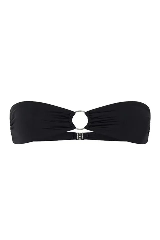 2026 Sexy Black Bikini Set Women‘s Bandeau Swimsuit with Metal Ring, Low Waist Brazilian Bottom Beach Vacation Two Piece
