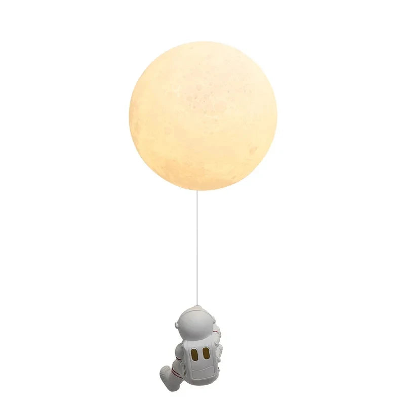Modern Astronaut Wall Lamp Natural Alabaster Planet LED Sconce Kids Bedroom Astronaut Nursery Decor