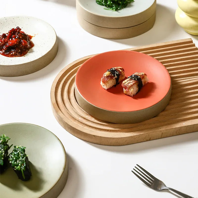 Premium Western Cuisine Plate Retro Round Plate Commercial Ceramic Tableware Cylinder  Simple Cake Dim Sum