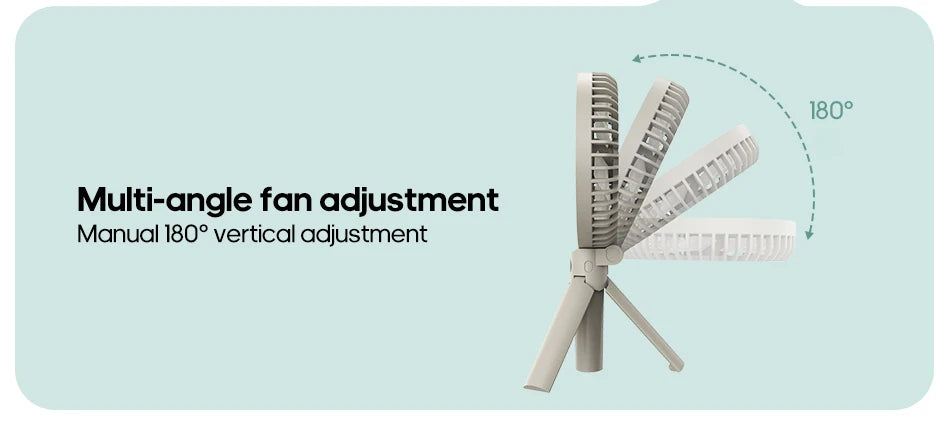 New Portable Folding Handheld Fan 3000mAh Desktop Rechargeable Fan Angle Adjustable for Home Outdoor Travel Camping