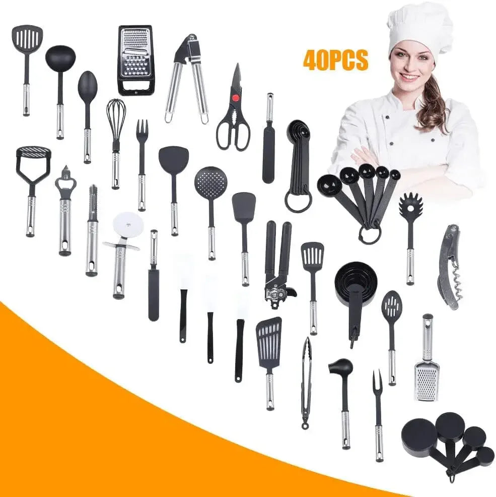 40 Pcs Kitchen Utensils Stainless Steel Kitchen Utensils Set Nylon Kitchen Utensils for Kitchen Baking Mixing Kitchen Cooking