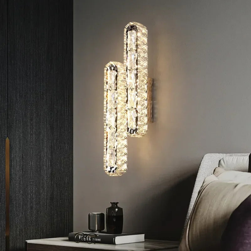 Luxury Modern LED Crystal Remote Control Wall Lamps for Living Room Bedroom Decoration Indoor Lights Fixtures Home Wall Decor
