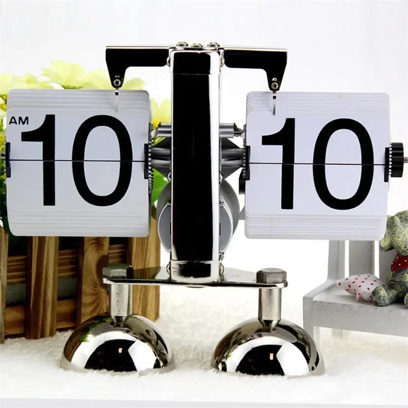 Household Minimalist Portable Automatic Page Turning Clock Retro Nordic Style Desktop Mechanical Page Turning Clock