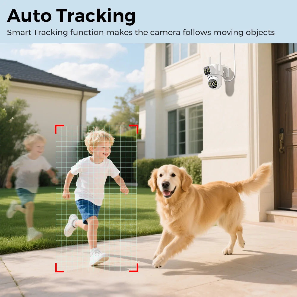 4K 8MP HD Wifi PTZ Camera Outdoor 4MP Dual Lens Dual Screen AI Auto Tracking IP Camera CCTV Audio Video Surveillance P2P iCSee