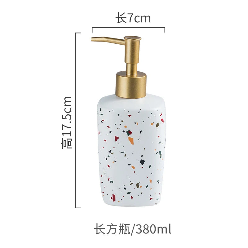 Ceramics Portable Soap Dispensers Handwashing Fluid Bottle Terrazzo Pattern Lotion Bottle Soap Bottle Bathroom Soap Dispensers