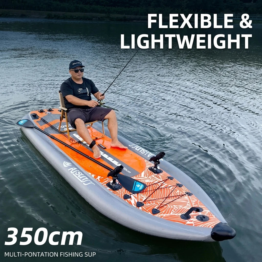 Inflatable Fishing Boat Kayak SUP Thickened Sea Fishing Paddle Board with Rod Holders, Stable Lure Fishing Platform