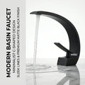 Matte Black Bathroom Faucet, Aluminum Alloy Modern C-Shaped Waterfall Spout Single Handle Basin Mixer Tap, Deck Mount Hot Cold W