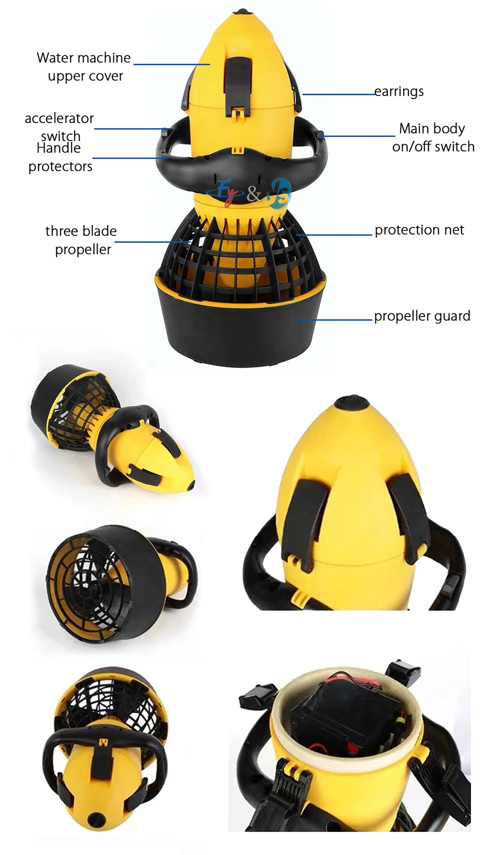 500W Electric Underwater Scooter Dual Speed Sea Scooter for Snorkeling and Diving