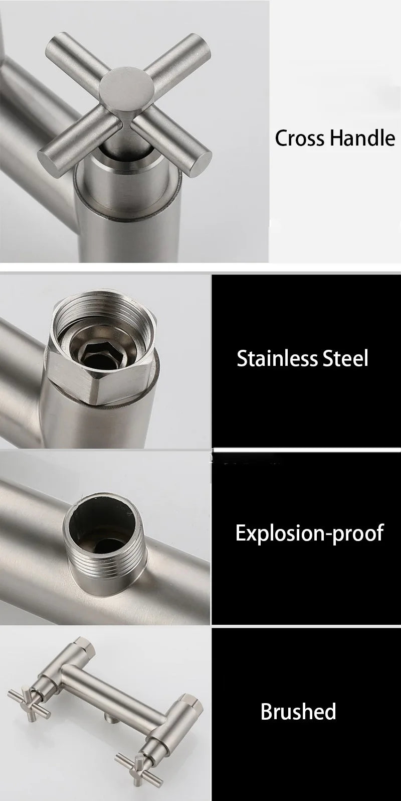 Wall-Mounted Shower Faucet Stainless Steel Bathtub Faucet Cross Handles Dual Control Hot And Cold Water Valve Nozzle Tap G1/2in