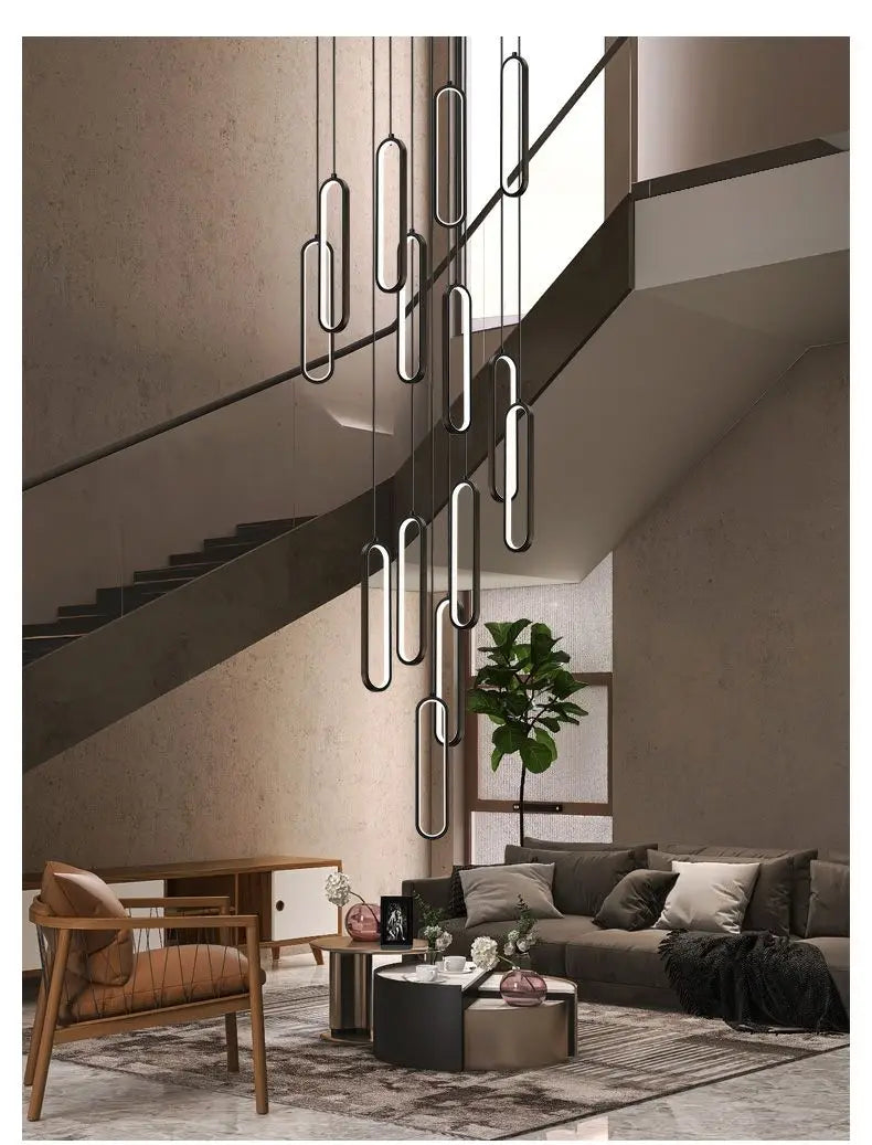 Modern Minimalist Pendant Light Nordic Living Room Kitchen Villa Loft Ceiling Hanging Light Indoor Staircase LED Long Chandelier