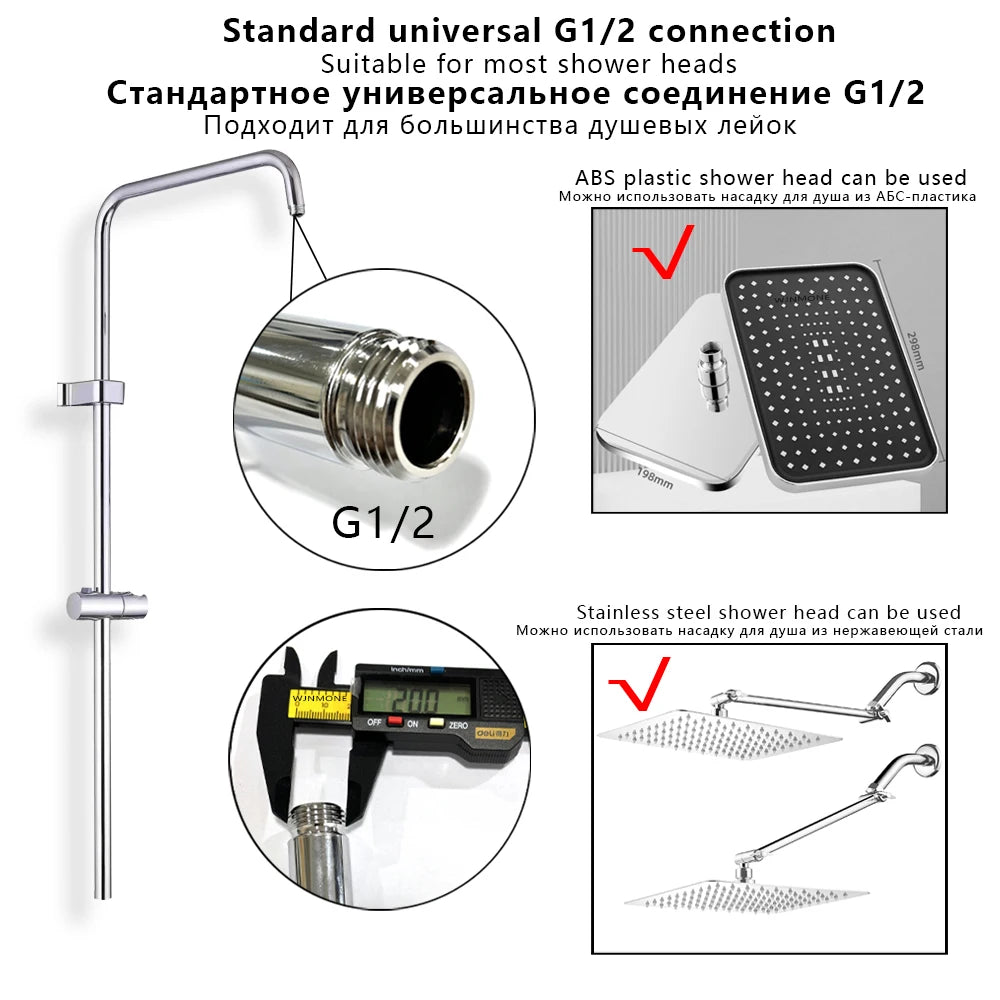 Standard Universal Bathroom Shower Faucet Tube for Bathtub Shower System Tap Set G1/2 in G3/4 in Adapter Round Pipe Accessories