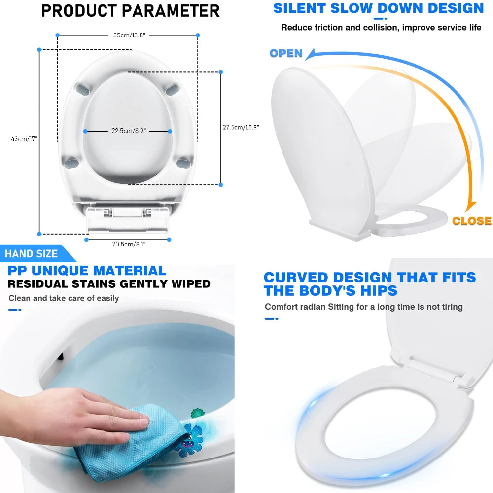 Toilet Seats with Slow Close Hinges Cover Toilet Accessory Portable Slow Down Seat Cover Bathroom Fixture Toilet Parts