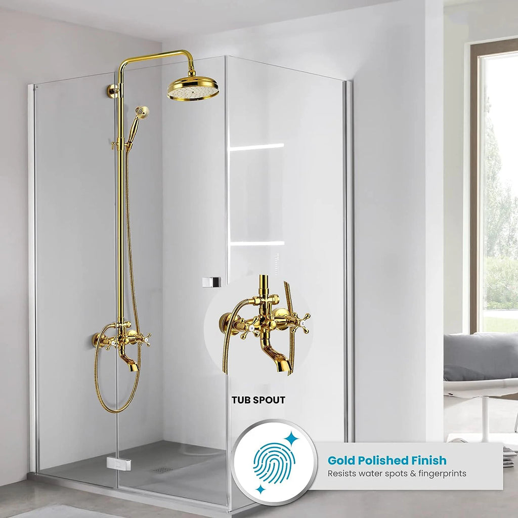 ZAPPO Antique Shower Set Wall Bathroom Bath Shower Faucet Rainfall Brass Shower System with Swivel Spout Mixer Tap Sliding Bar