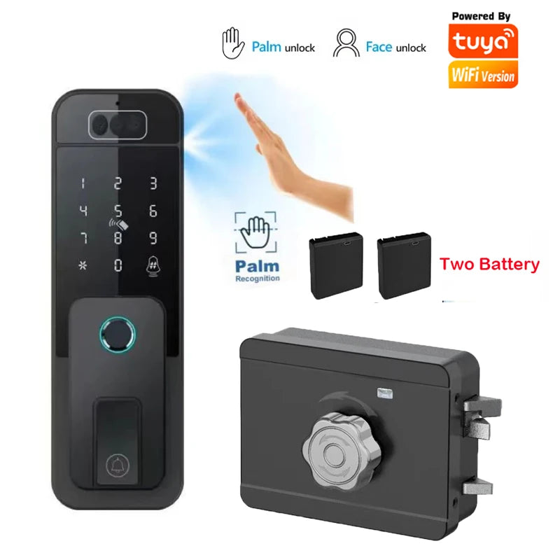 Waterproof 3D Face Recognition Outdoor Gate Fingerprint Lock Tuya WiFI App Passcode Rfid Card Keyless Electronic Smart Door Lock