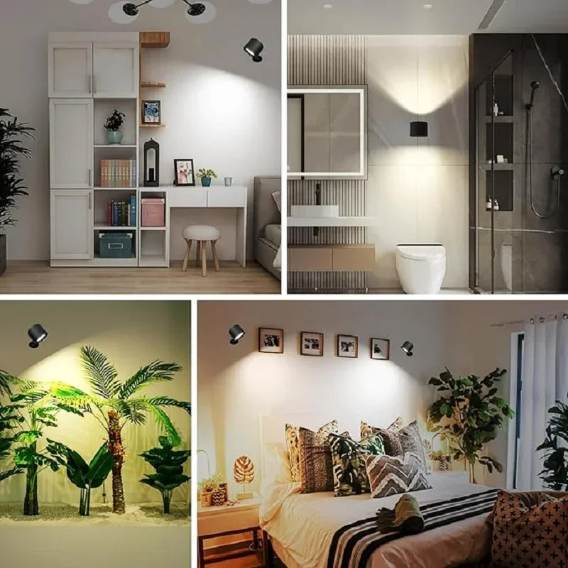 LED Mini Magnetic Wall Light Simple Black/White Dual Head Lighting Remote Control Bedroom Ambient Light Emergency Lighting