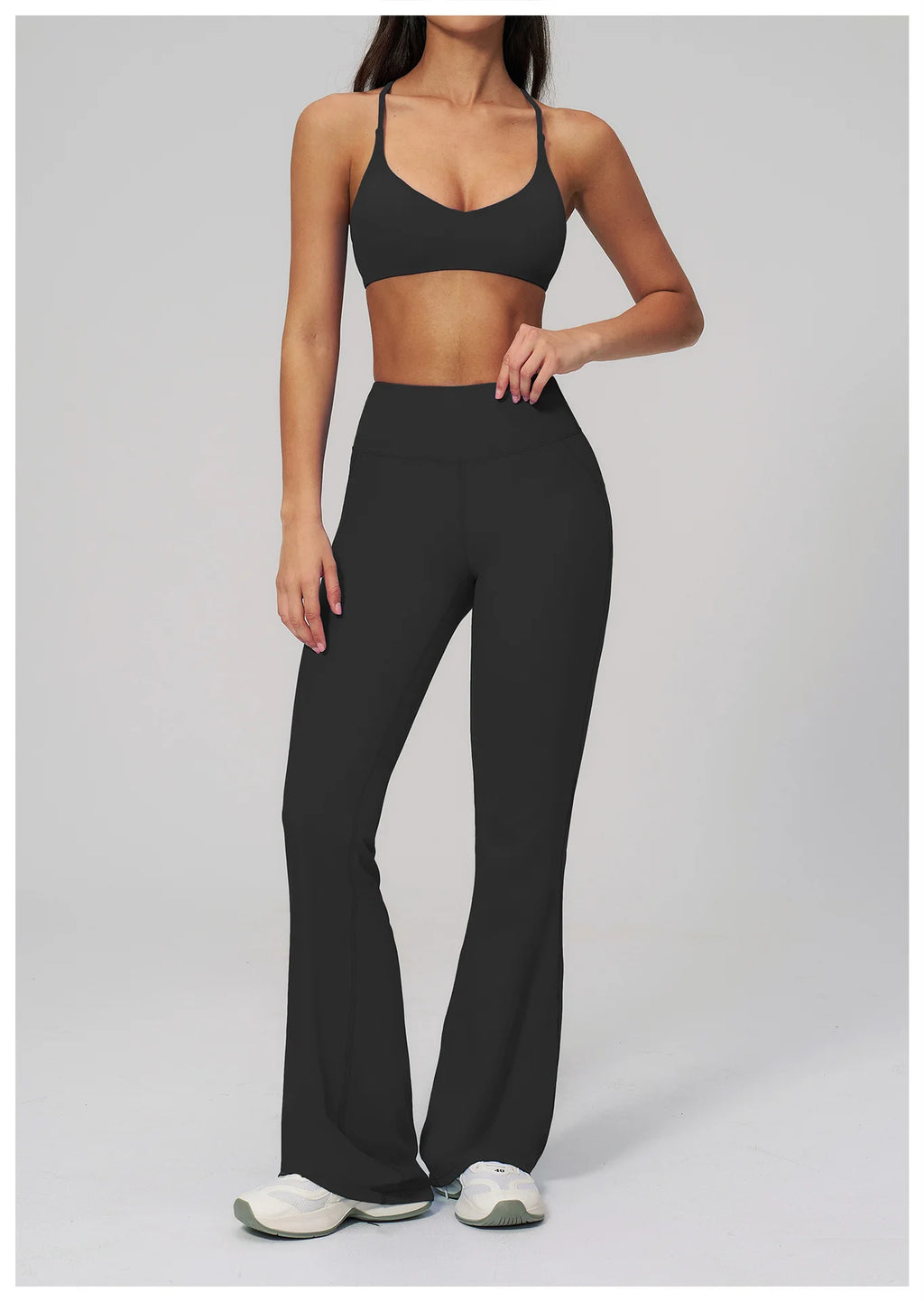 2PCS Flared Pants Yoga Set Women's Tracksuits Gym Fitness Outfits Sports Sets Female Shockproof Sports Bra Yoga Workout Clothes