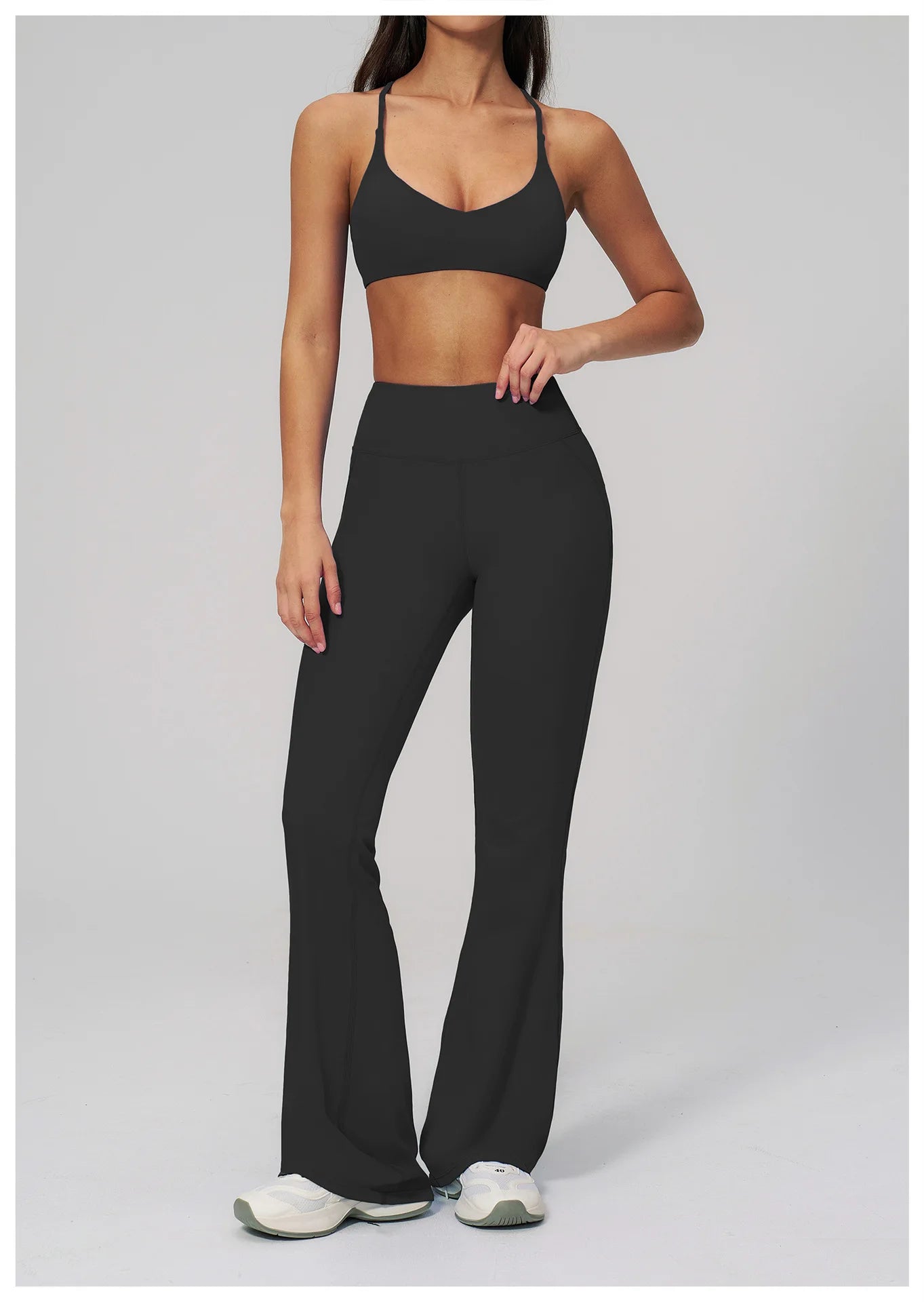 2PCS Flared Pants Yoga Set Women's Tracksuits Gym Fitness Outfits Sports Sets Female Shockproof Sports Bra Yoga Workout Clothes